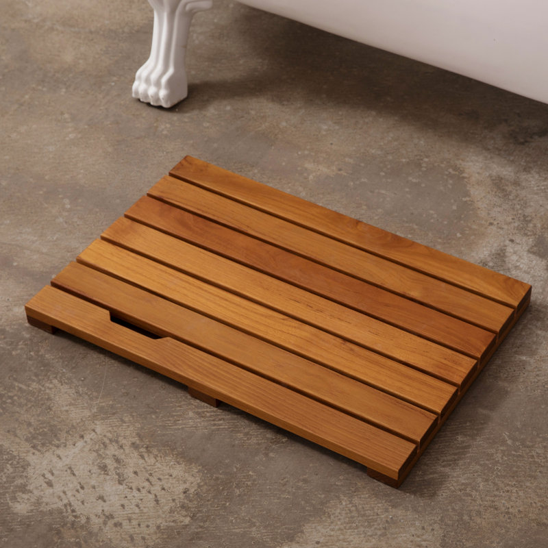Highland Dunes Mccollough Teak Rectangle Teak & Wood Reversible Shower mat & Reviews | Wayfair